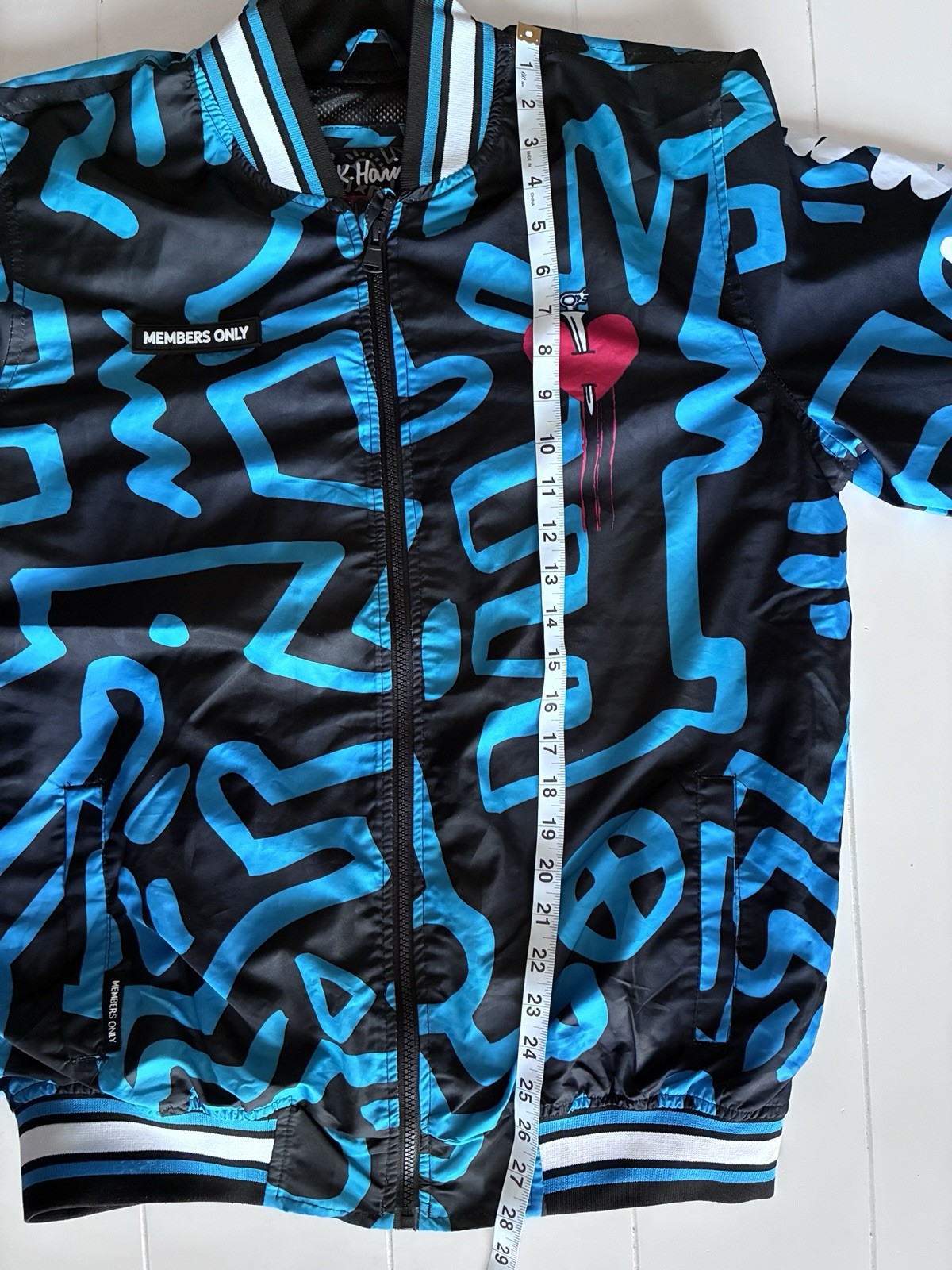 Members Only Keith Haring Tokyo Pop Bomber Jacket Black Blue Graphic Print S