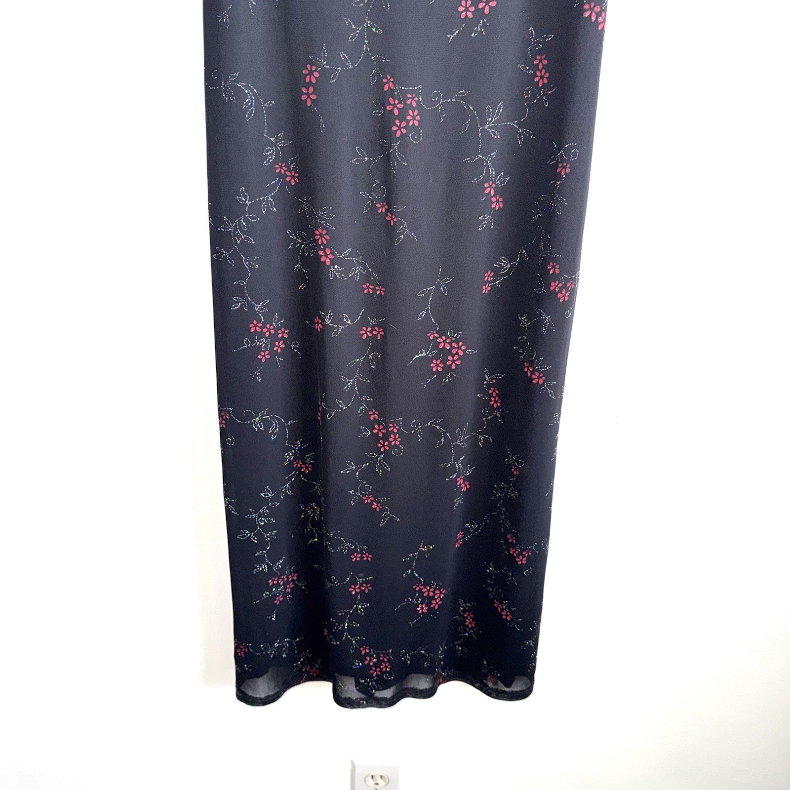 BUYER TOO Women’s Spaghetti Strap Midi Dress Size Small Black Floral Y2K Prom