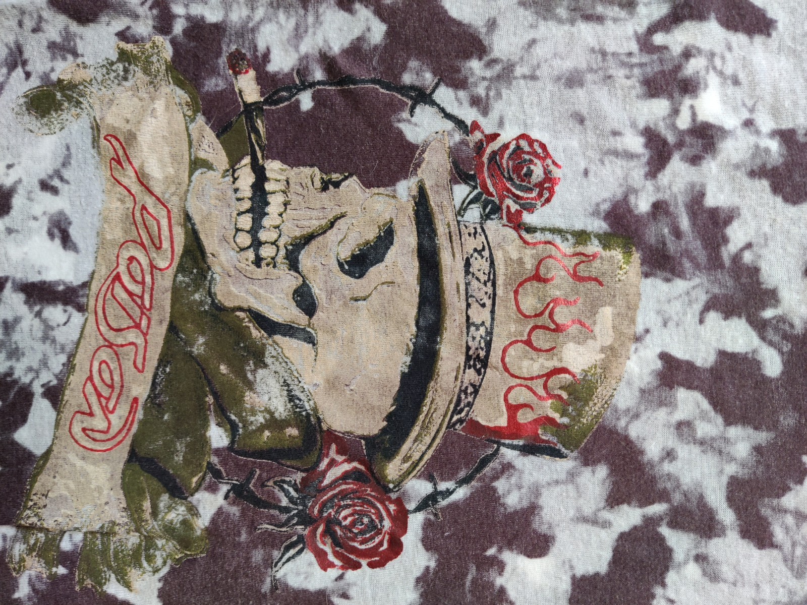 Vintage Vinyl Poison Skull Graphic 80’s Band T-shirt Burnout Tie Dye Junior L