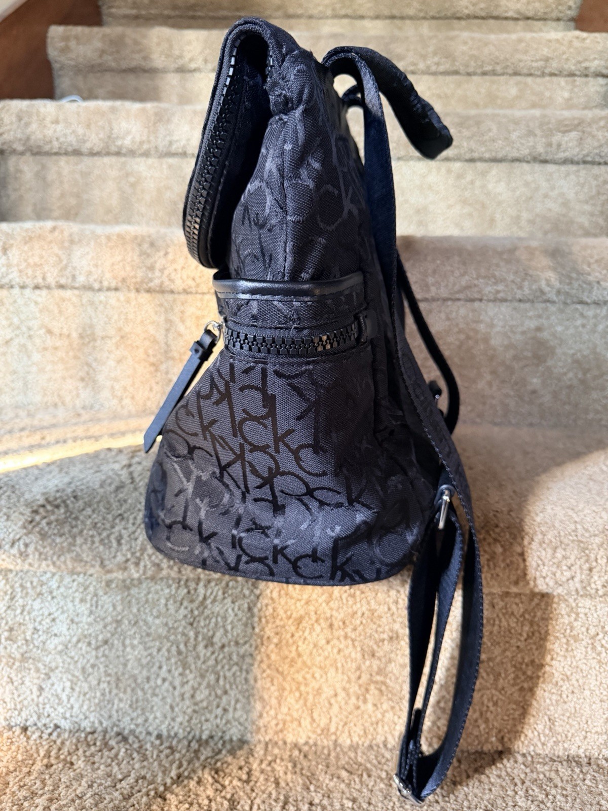 Calvin Klein Black/Gray Logo Backpack Top Handle Zip & Magnetic Closure Pockets