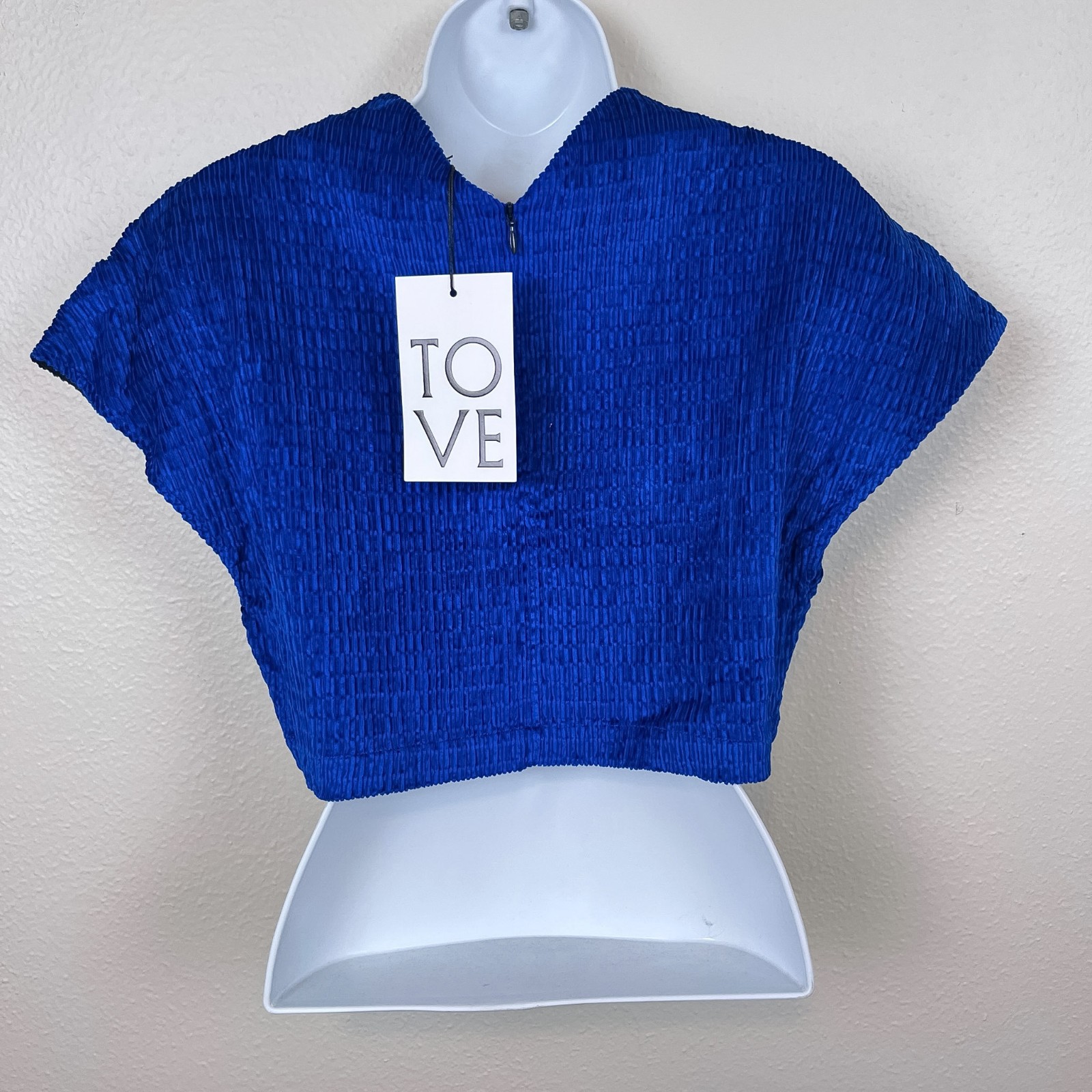 TOVE Alina Batwing Top Womens 42 (US 10) Deep Blue Crinkle Velvet Crop NEW