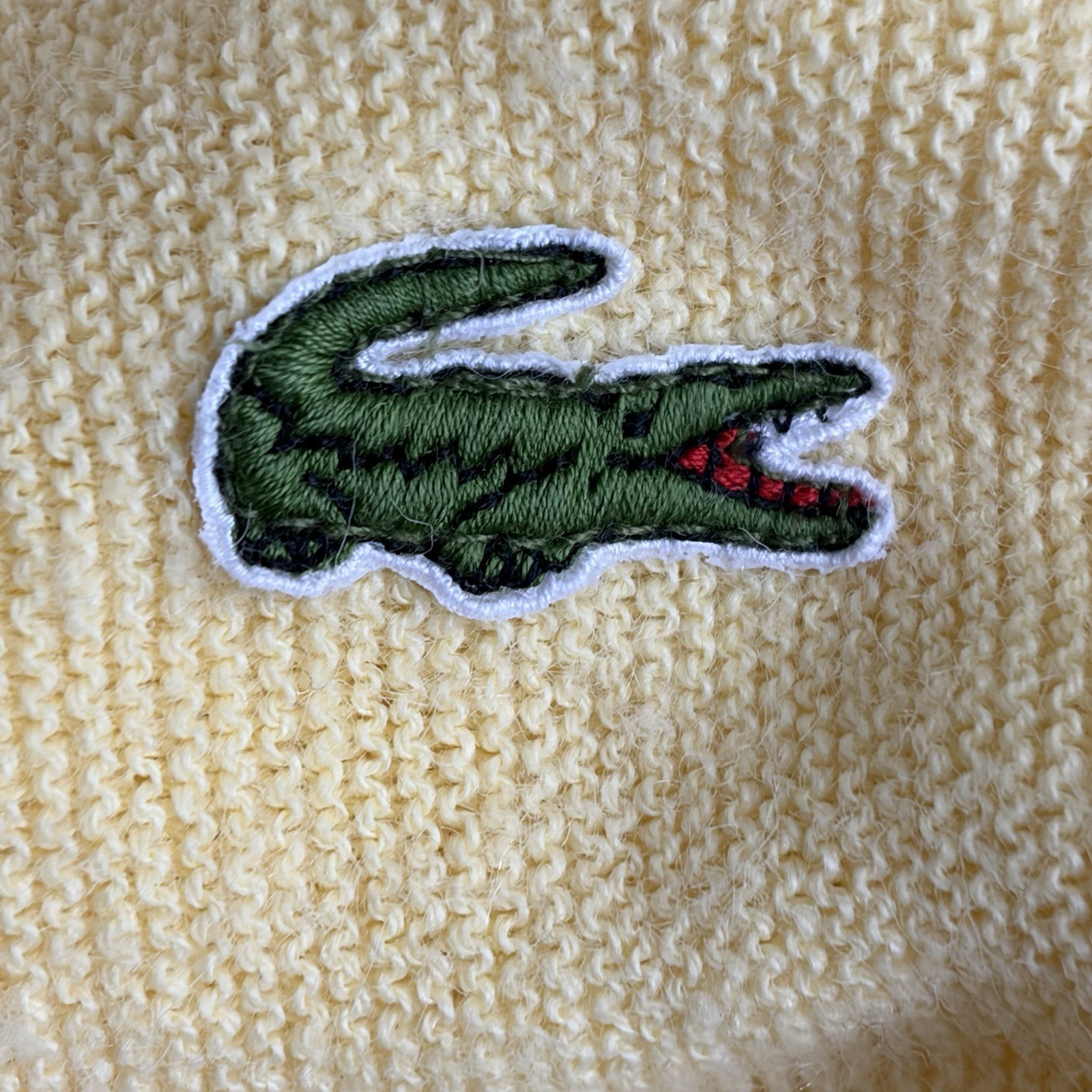 Vtg IZOD Lacoste Mens L Acrylic Cardigan Sweater Yellow USA Made Preppy Grandpa