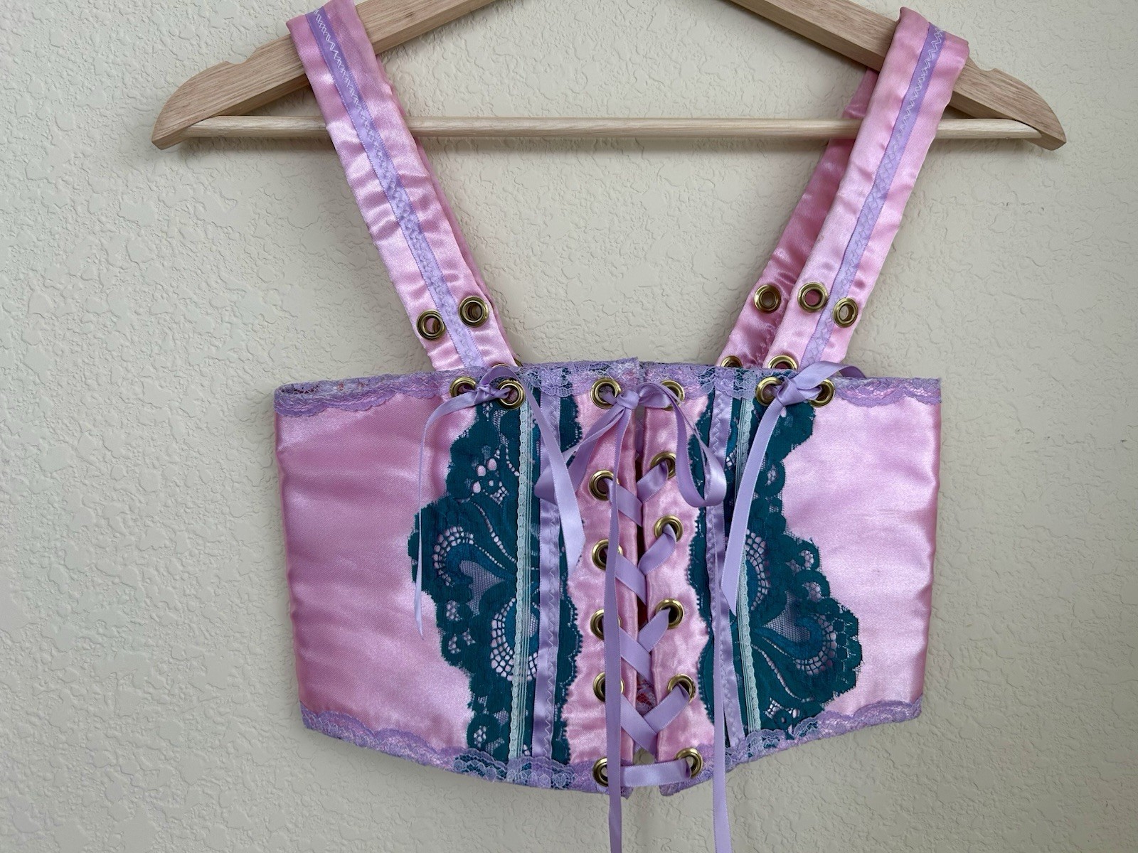 Corset Bodice Pink Green Vintage Fabric The Frock Shoppe Hand Made Gypsy RARE
