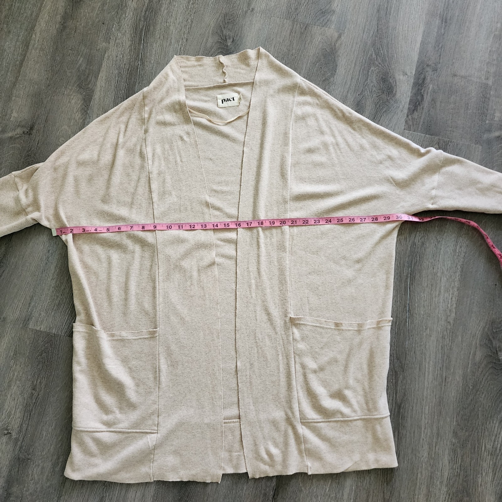 Pact Organic Cotton Open Front Cardigan L/XL Tan Pockets Coastal Lounge Capsule