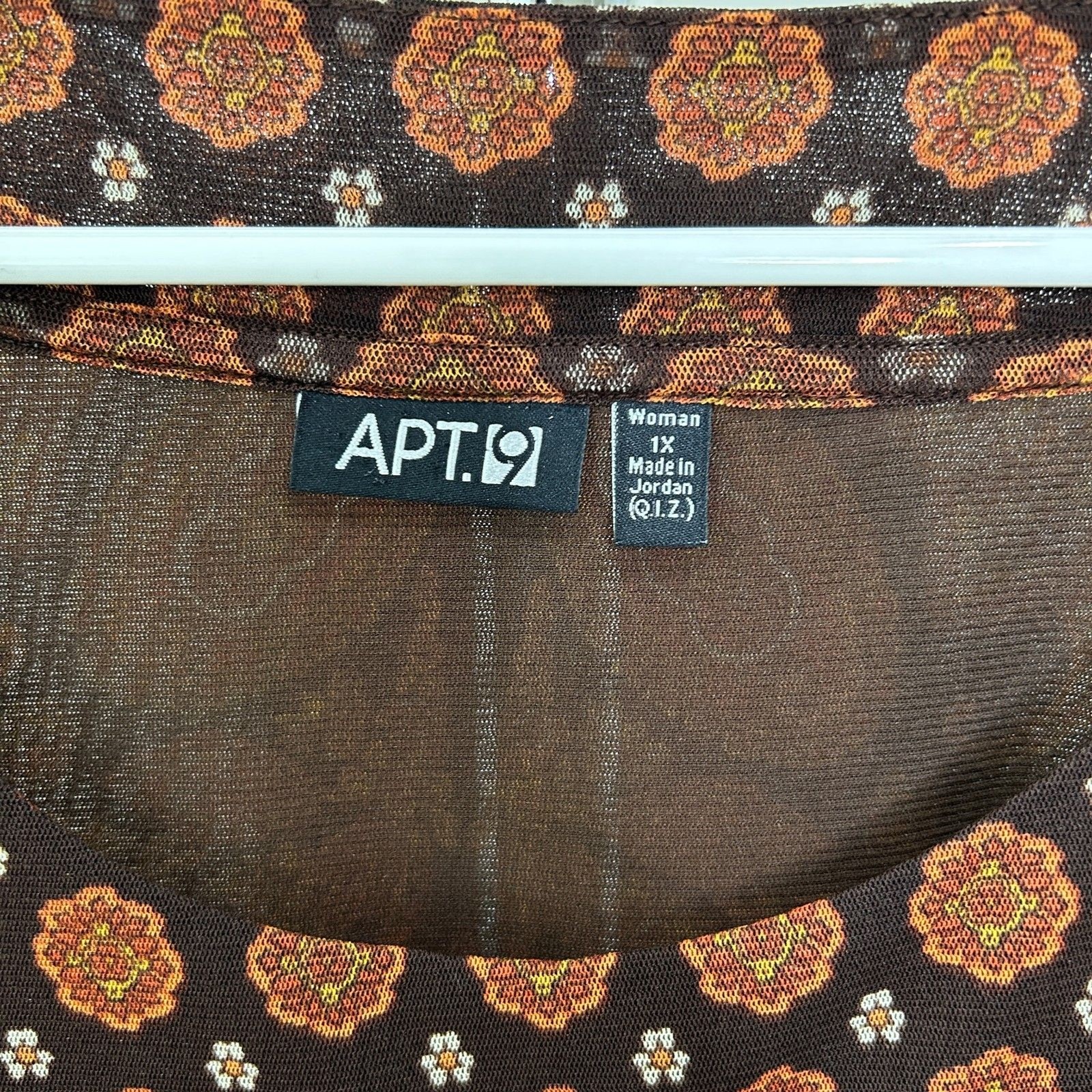 Apt. 9 Blouse Orange Brown Paisley Sheer Mesh Vintage Boho Y2K Earth Tone
