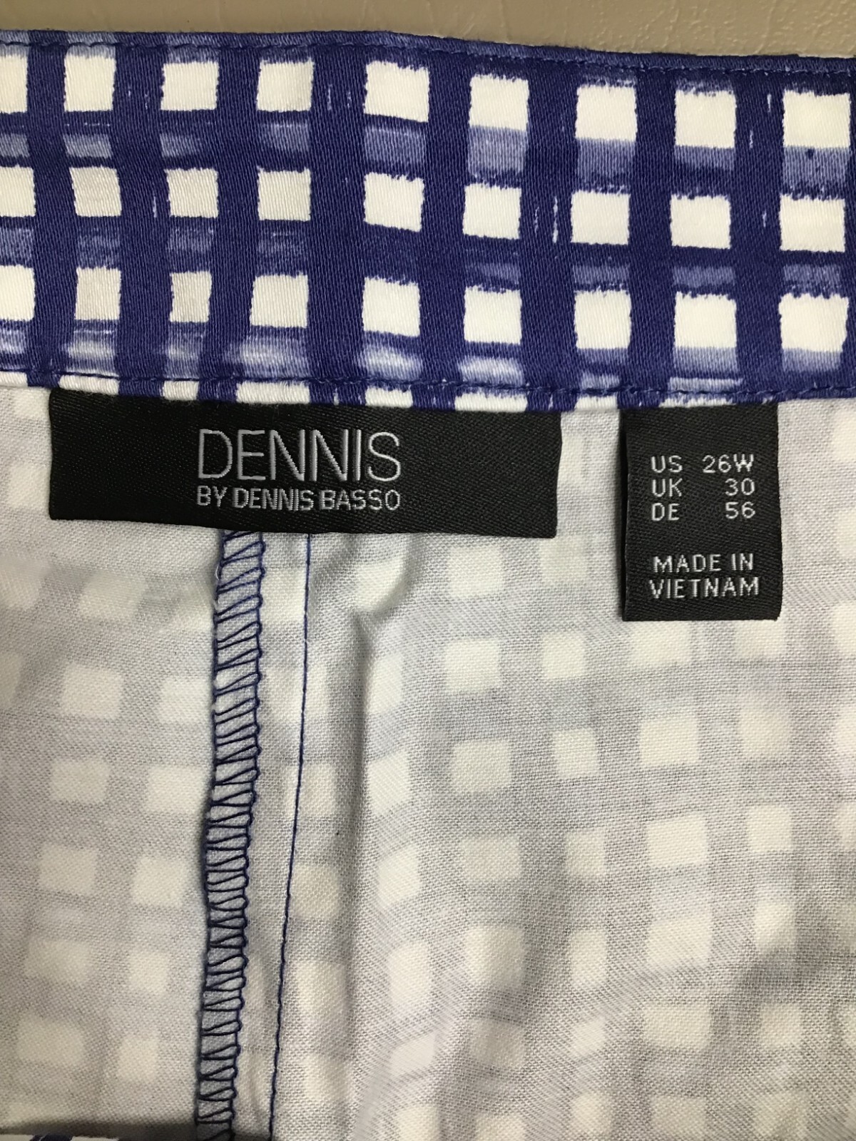 Dennis Basso Womens Blue Gingham Plaid Ruffled Hem Straight Leg Ankle Pants 26W