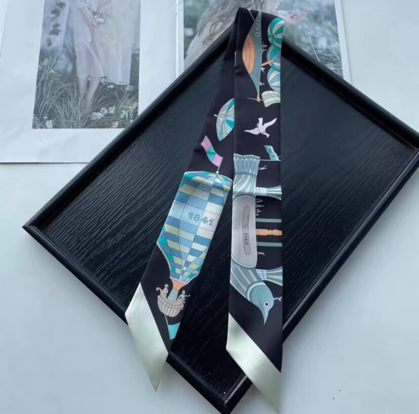 Quality 18 Momme Twill Silk Scarf Ribbon Balloon Print Necktie Headband 33″*2″