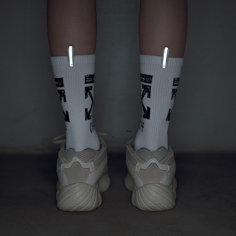 Unisex 2 Pairs Crew Socks Off Arrow Reflective Comfort White XX Athletic Socks