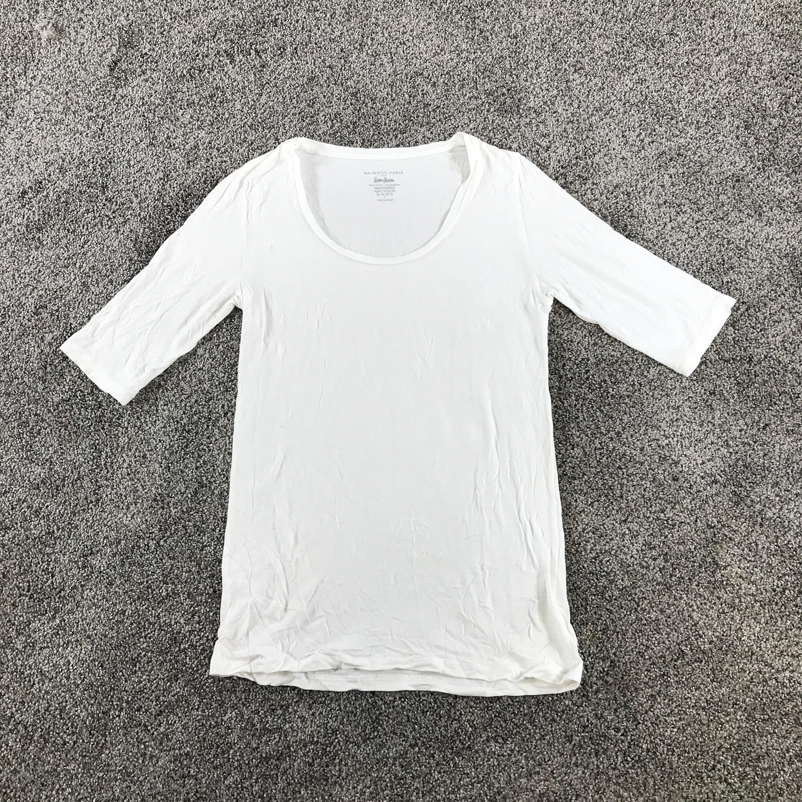 Majestic Paris For Neiman Marcus T Shirt Womens L White Scoop Neck 3/4 Sleeve