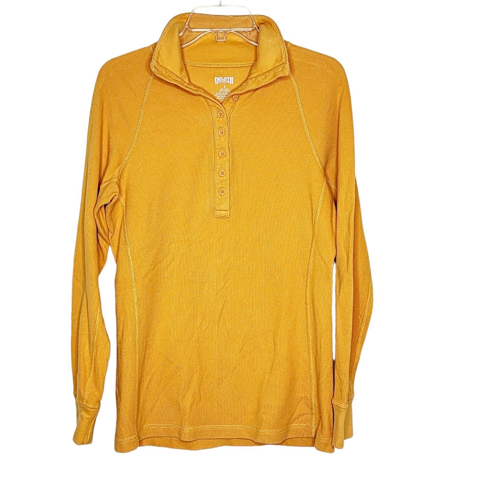 Duluth Trading Co Heritage Henley Ribbed Mock Turtleneck Yellow Gold Women’s S
