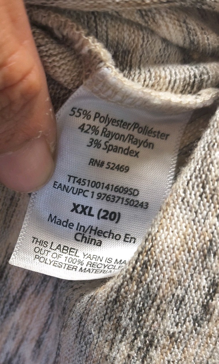 Time and Tru Womens 2XL Tan Space Dye Twist Front Long Sleeve Pullover Top
