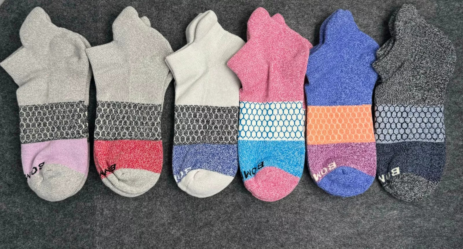 6 Pair Bombas Women’s Tri-Block Marl Ankle Sock Size M 6 Colors Pack