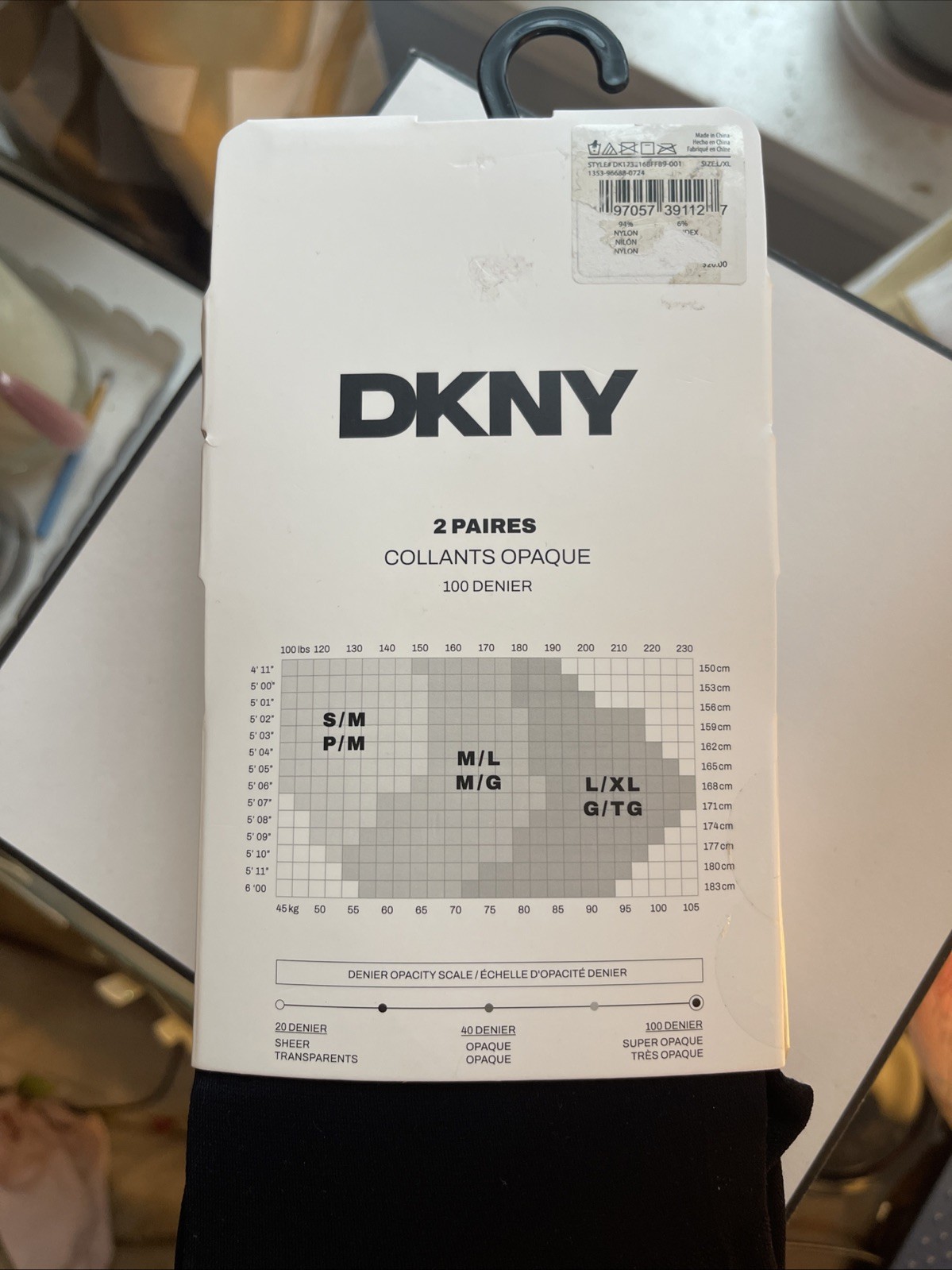 DKNY 2-Pair Opaque Tights – BLACK – L/XL Super Opaque