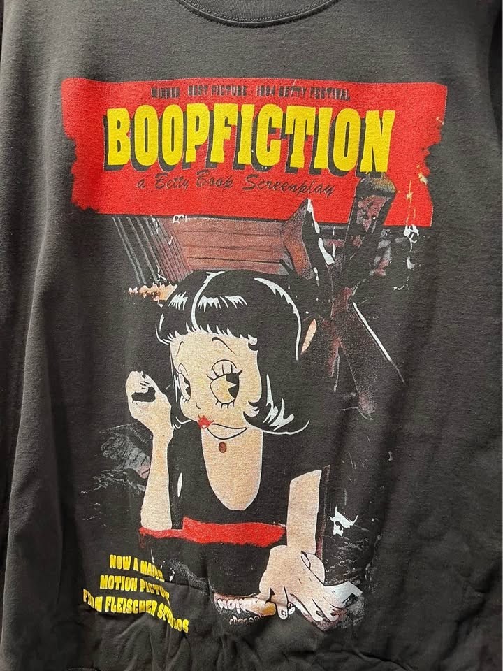 Boopfiction Graphic T-Shirt Vintage Style Parody Single Stitch Faded Black XL