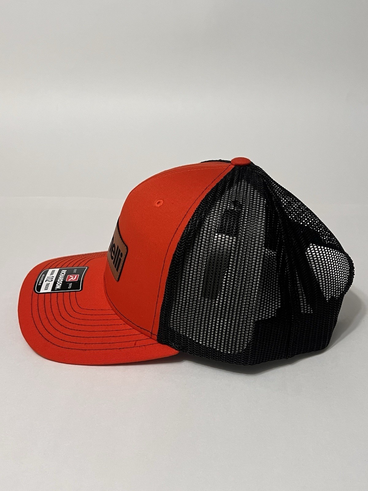 Benelli Leather Patch Richardson 112 Hat Orange/Black Mesh Back Trucker Cap NWT