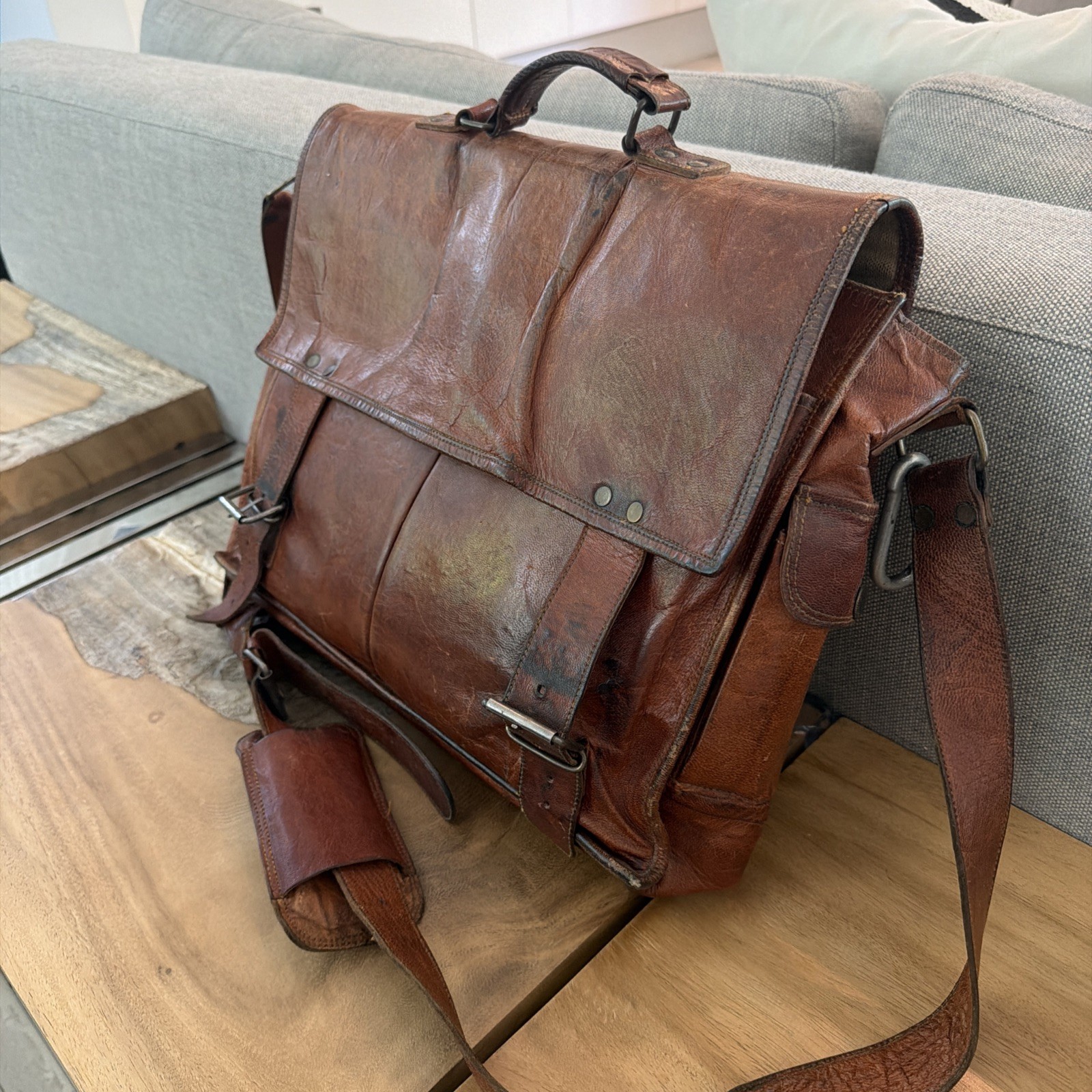 Vintage Genuine Leather Large Messenger Bag and Briefcase Purse Men Shoulder Bag