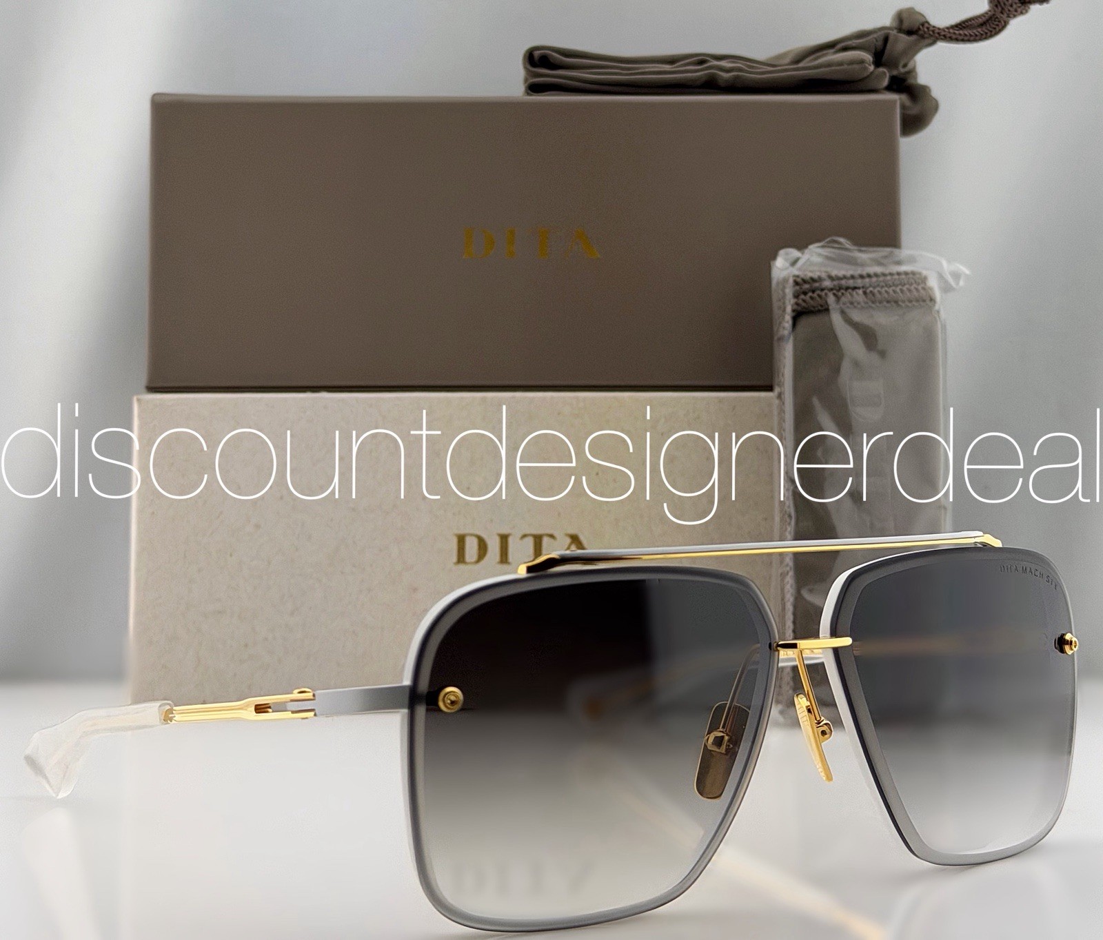 DITA Mach-Six Sunglasses Yellow Gold Matte White Gray Gradient 62mm DTS121-62-07