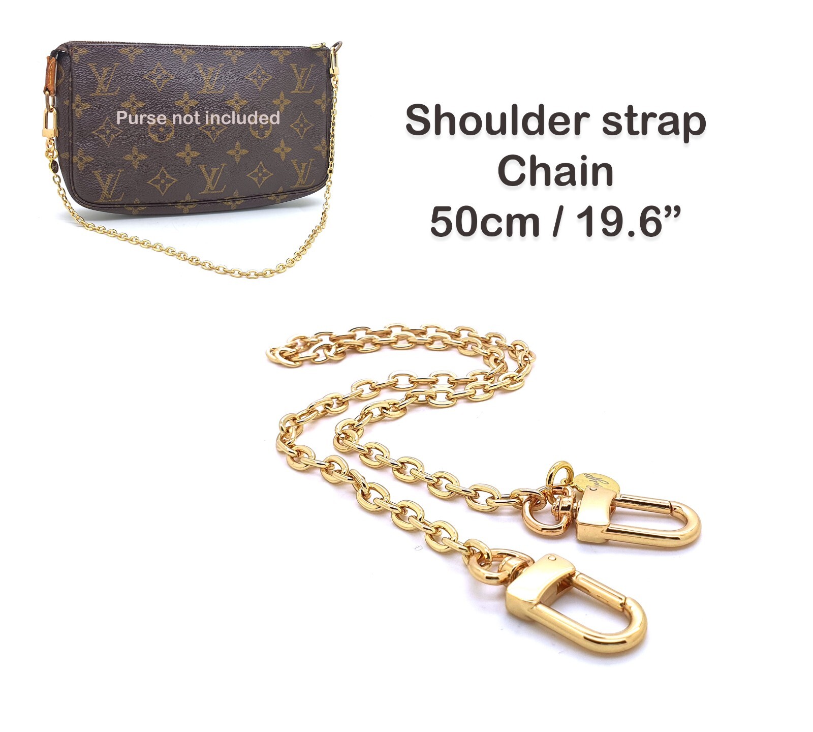 Gold Shoulder Strap Short Oval Chain 50cm/ 19.6″ for pochette accessoires clutch