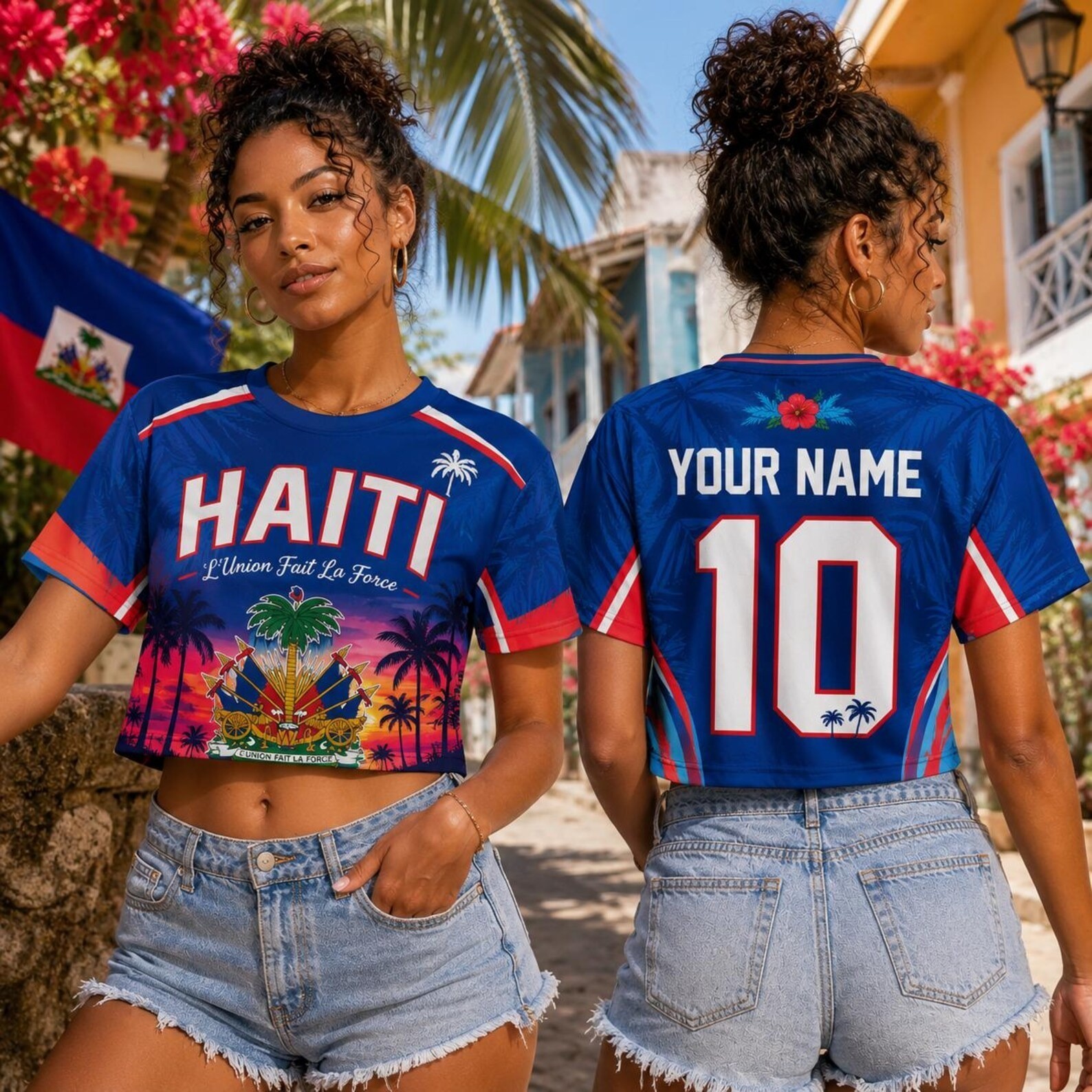 Custom Haiti Soccer Croptop Jersey, Personalized Name Number Football Crop Tee
