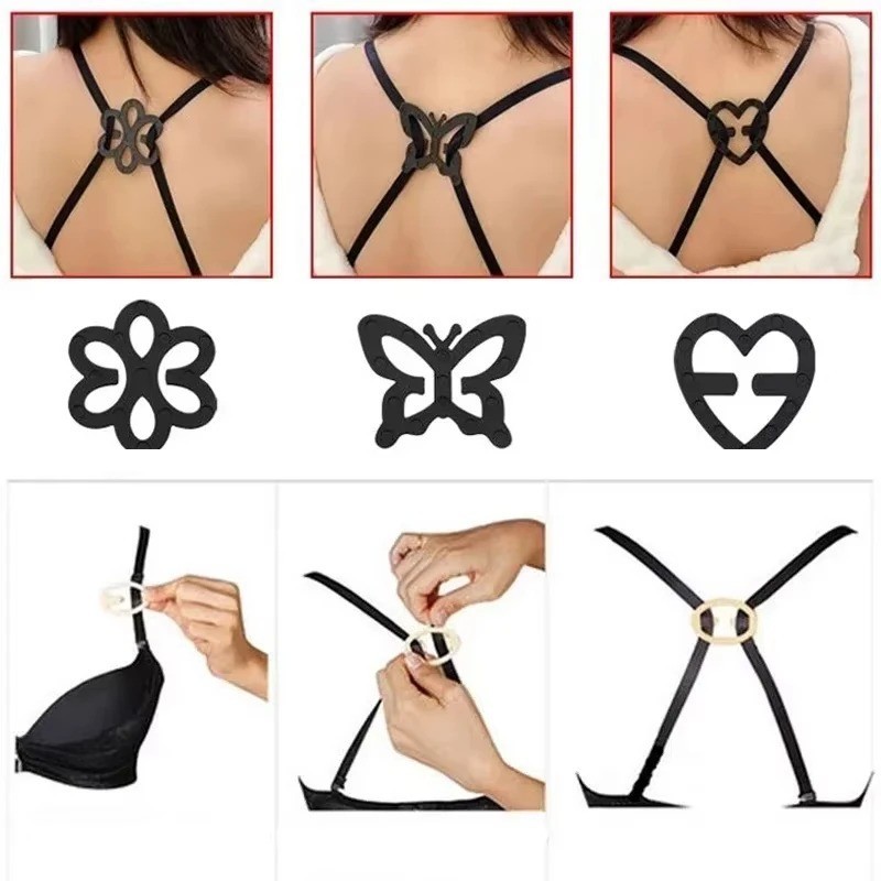 12Pcs Bra Strap Anti Slip Buckle Invisible Adjustable Butterfly Heart Clip