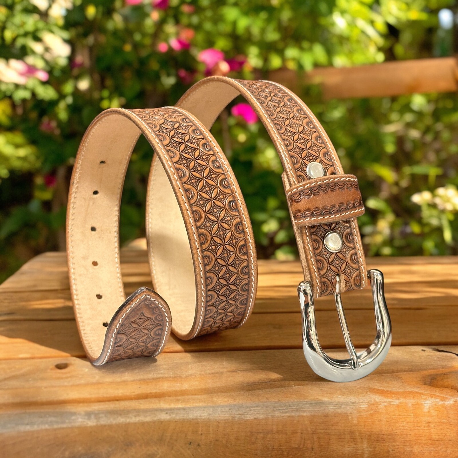 Western Belt Handmade Men’s Full Grain Leather With Buckle Tolled Cowboy Belt