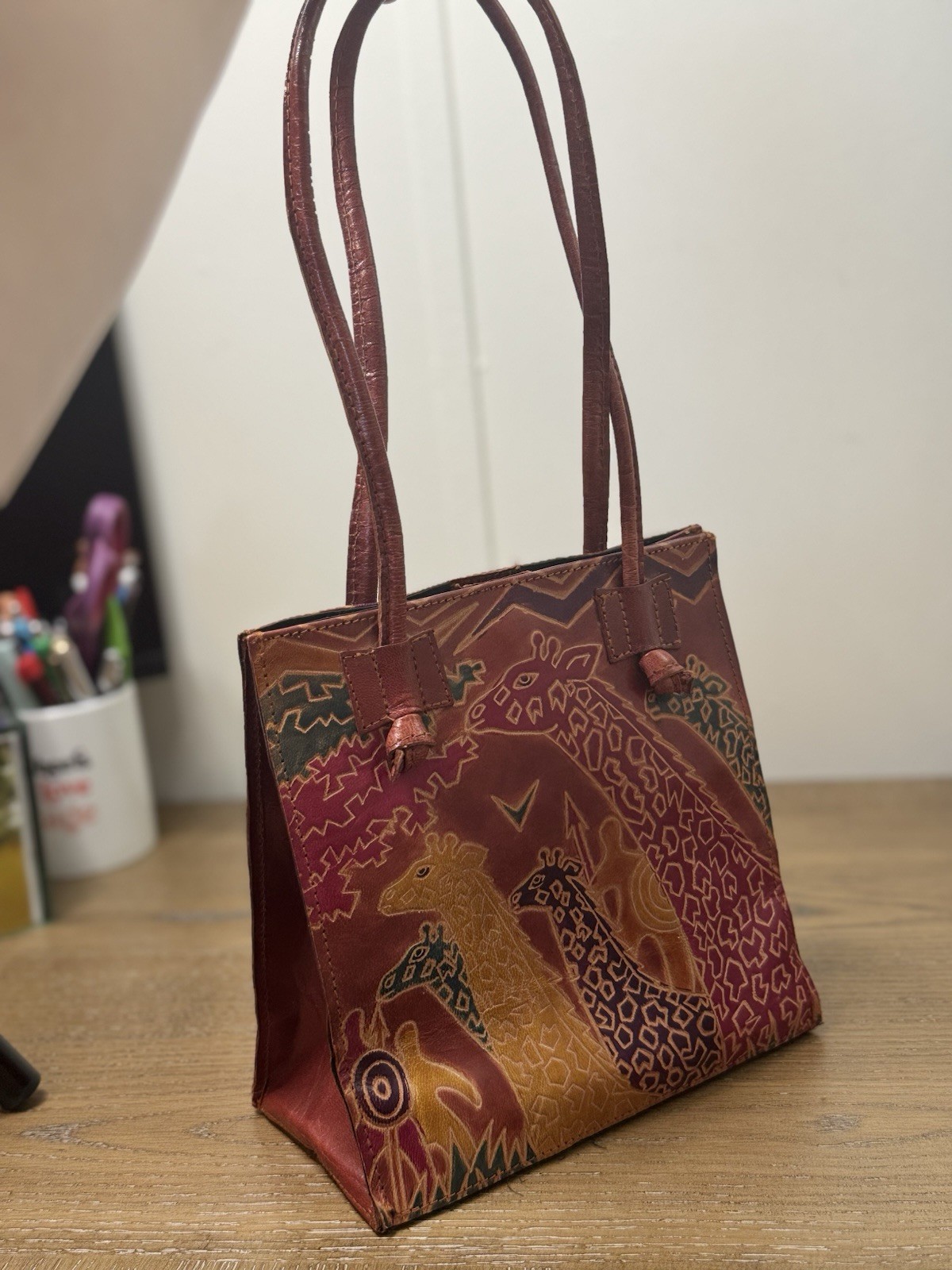 Print Gallery Mediterranean Trading Co Giraffe Hand Painted Tote Bag