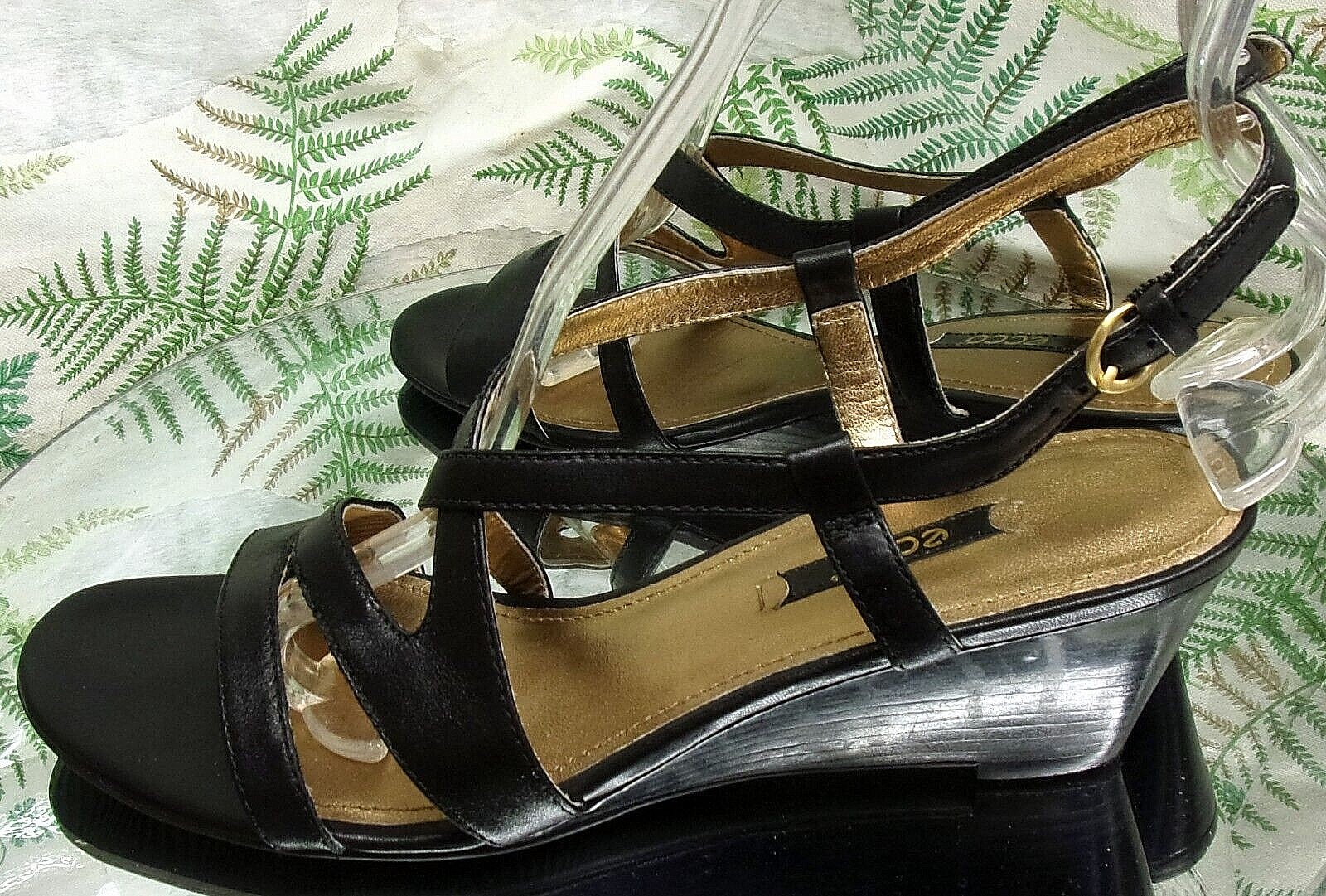 ECCO BLACK LEATHER SLINGBBACK OPEN TOE SANDALS HEELS SHOES WOMENS SZ 9 9.5 EU 40