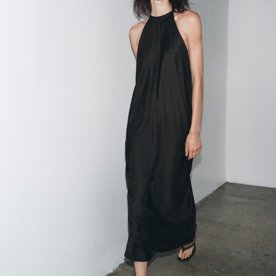 NEW Halter-neck Silk-satin Sleeveless Dress Sizes S-L