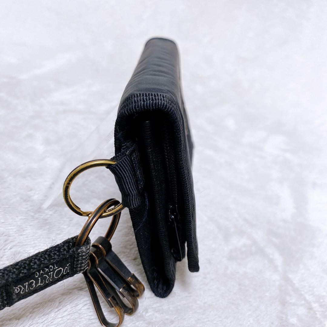 Porter Capsule Wallet Black Trifold with Keychain Used Compact Stylish