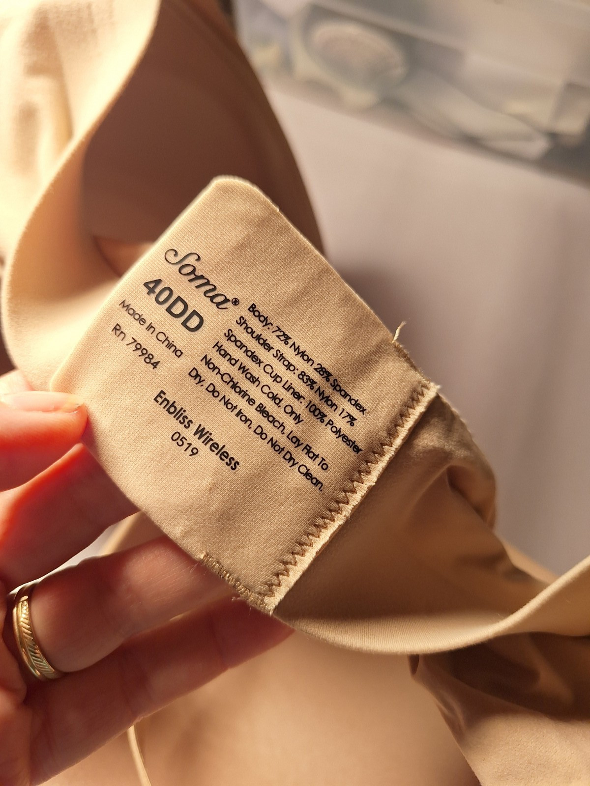 Soma ENBLISS Wireless Soft TAN BRA No Wires 40DD NWT $48