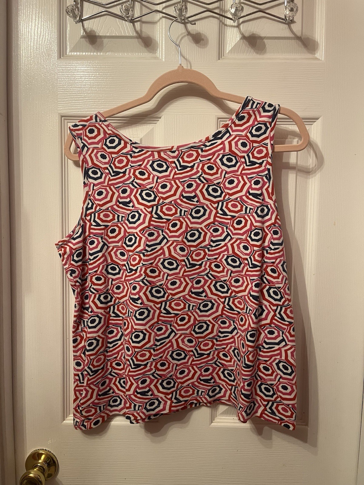 Lands’ End Women’s L Red/White/Blue Cotton Knit Scoop Neck Geometric Tank