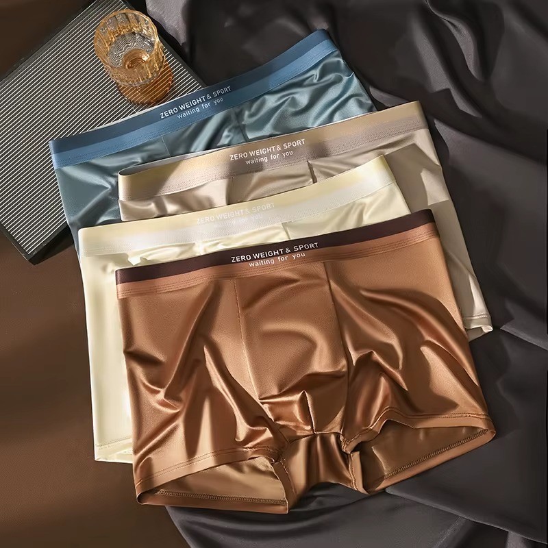 4PCS Men’s Ice Silk Underwear Breathable Boxer Shorts Seamless Satin Soft Briefs