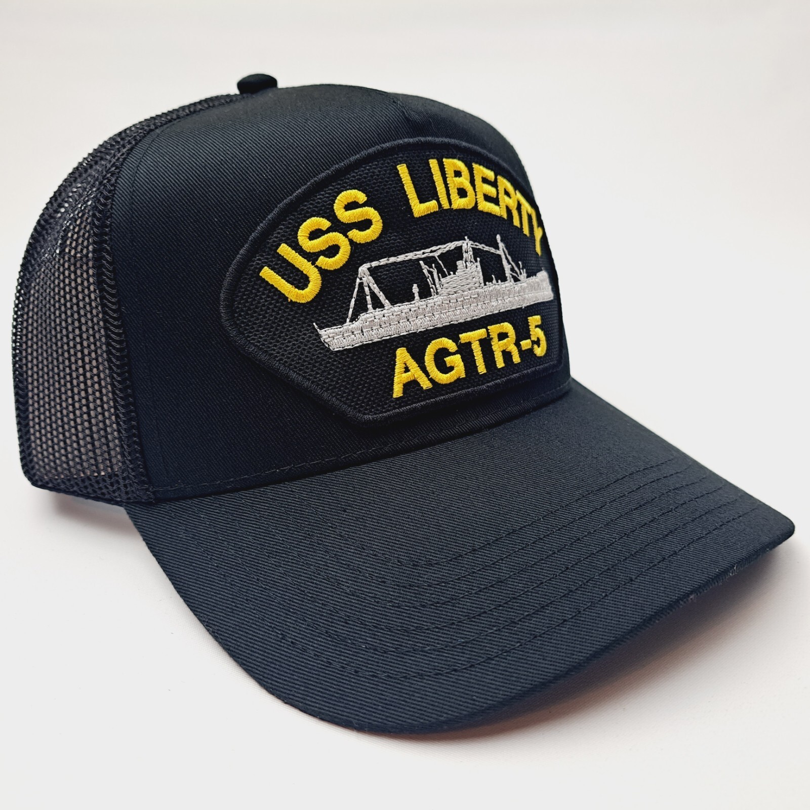 US Navy USS Liberty AGTR-5 Men’s Embroidered Patch Cap Hat Black Cotton Mesh