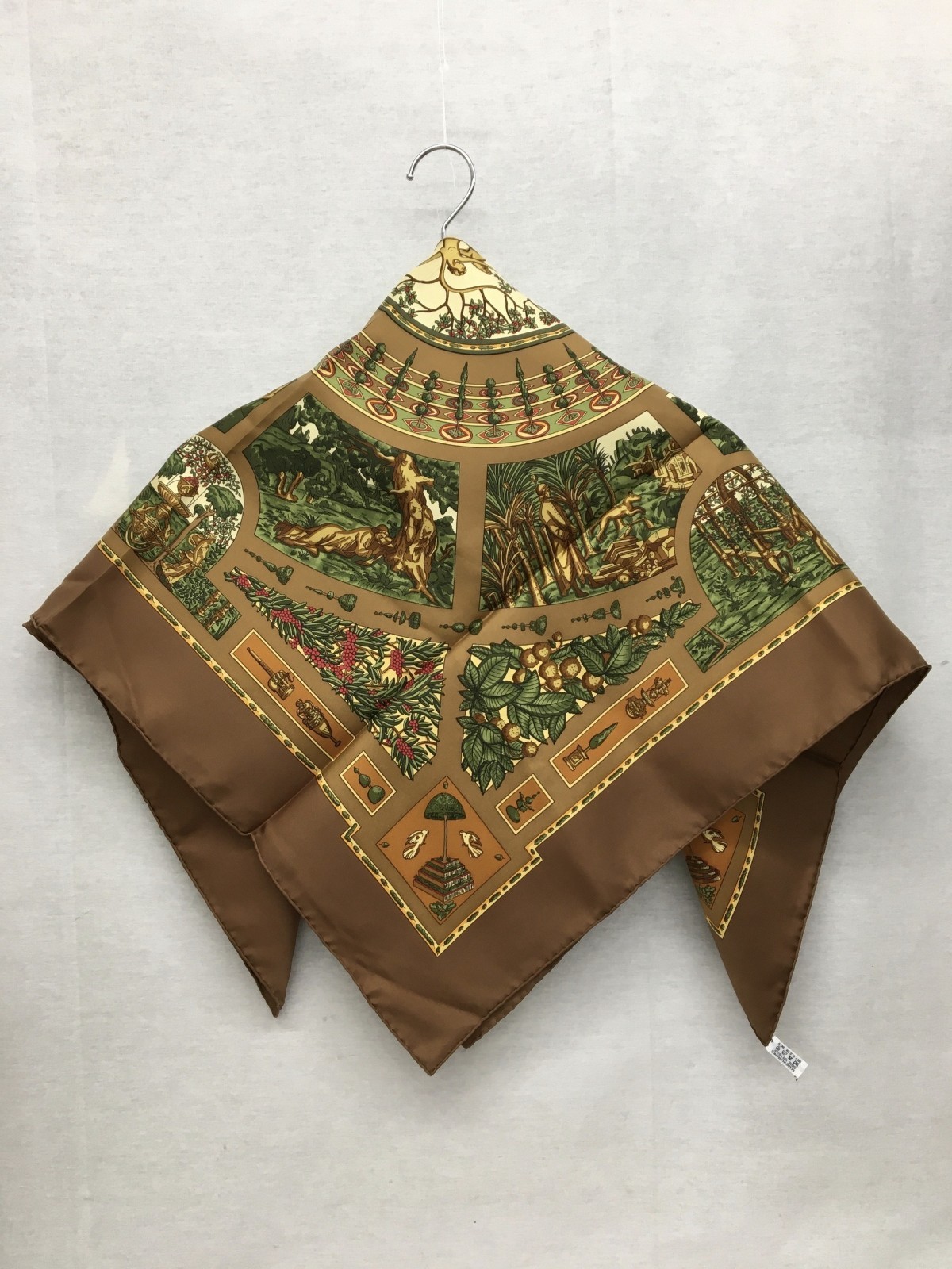 HERMES Carre 90 Polyfil Reverie Scarf Brown Silk Made in France Used