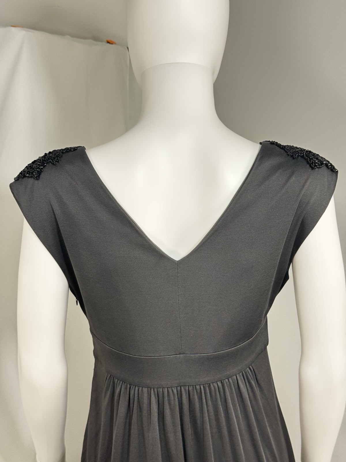 Vintage Tibi 100% Silk Beaded Cap Sleeve Dress Black Size S