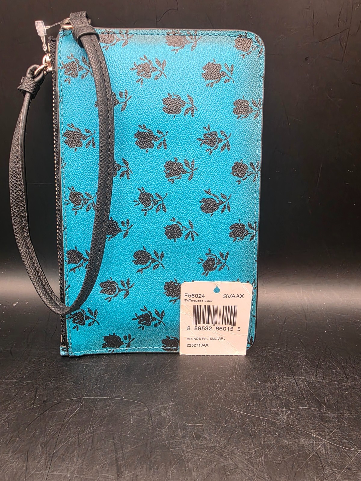 Coach Badlands Floral Teal & Black Wristlet NEW