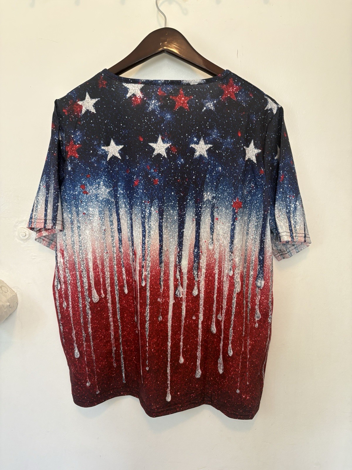 World Unity Patriotic Red White & Blue With Stars Blouse, Women’s Size XL