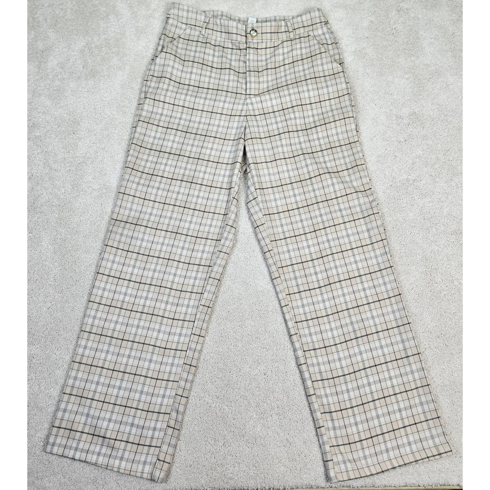 Womens Y2K Full Tilt Plaid Pants Beige Black Checkered Comfort Career Size XL