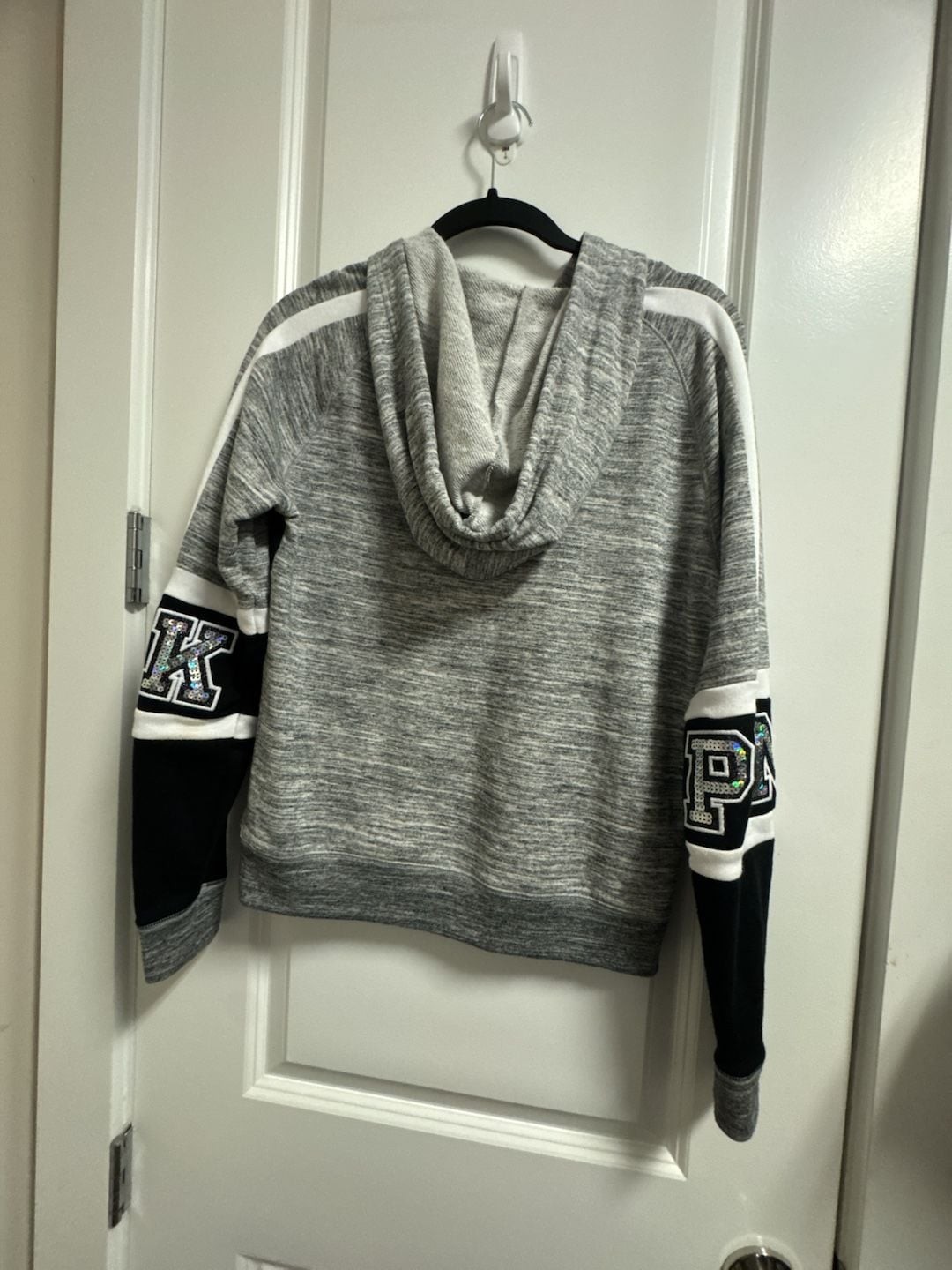 Victoria’s Secret PINK Marled Gray and Black Sequin Logo Pullover Hoodie