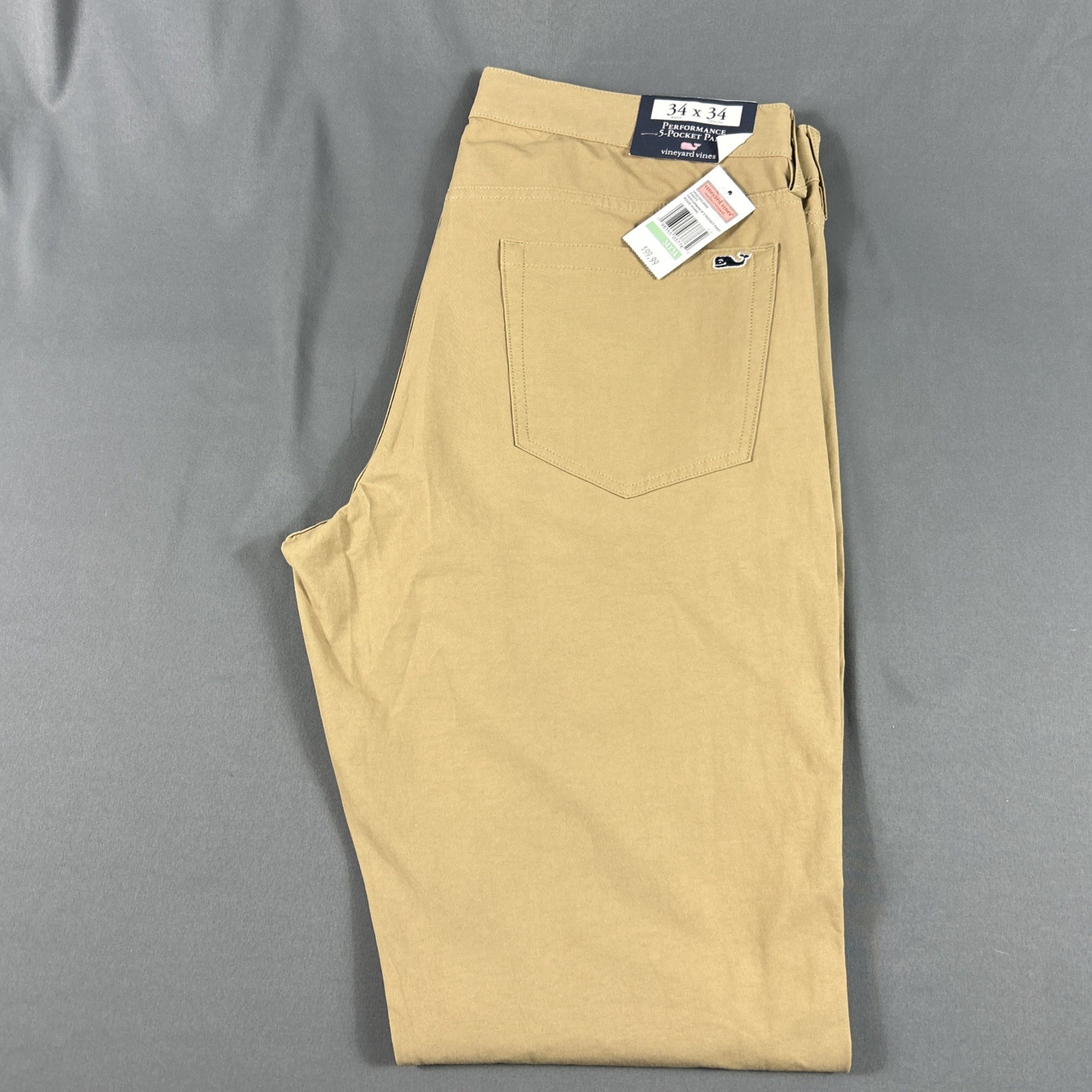 Vineyard Vines Golf Pants Performance 5-Pocket 34 x 34 Ridge Khaki Cotton Nylon