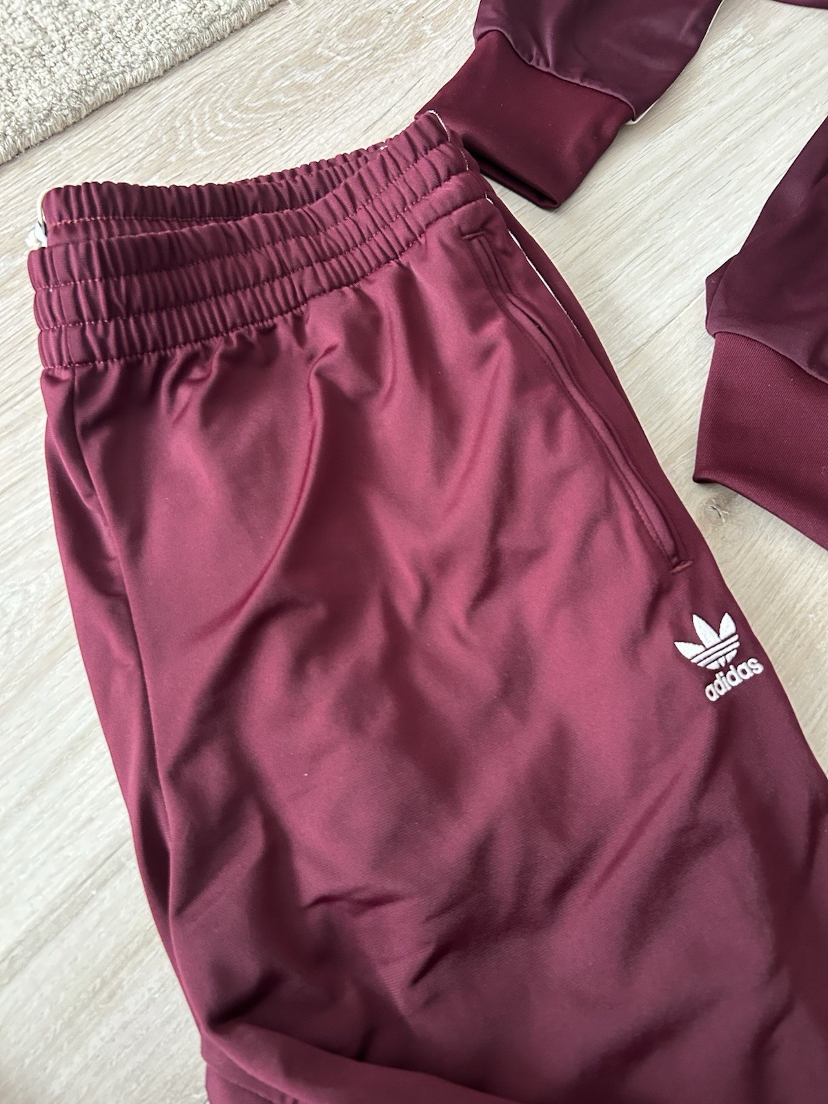 Adidas Originals Maroon Firebird Track Pants Trefoil Open hem