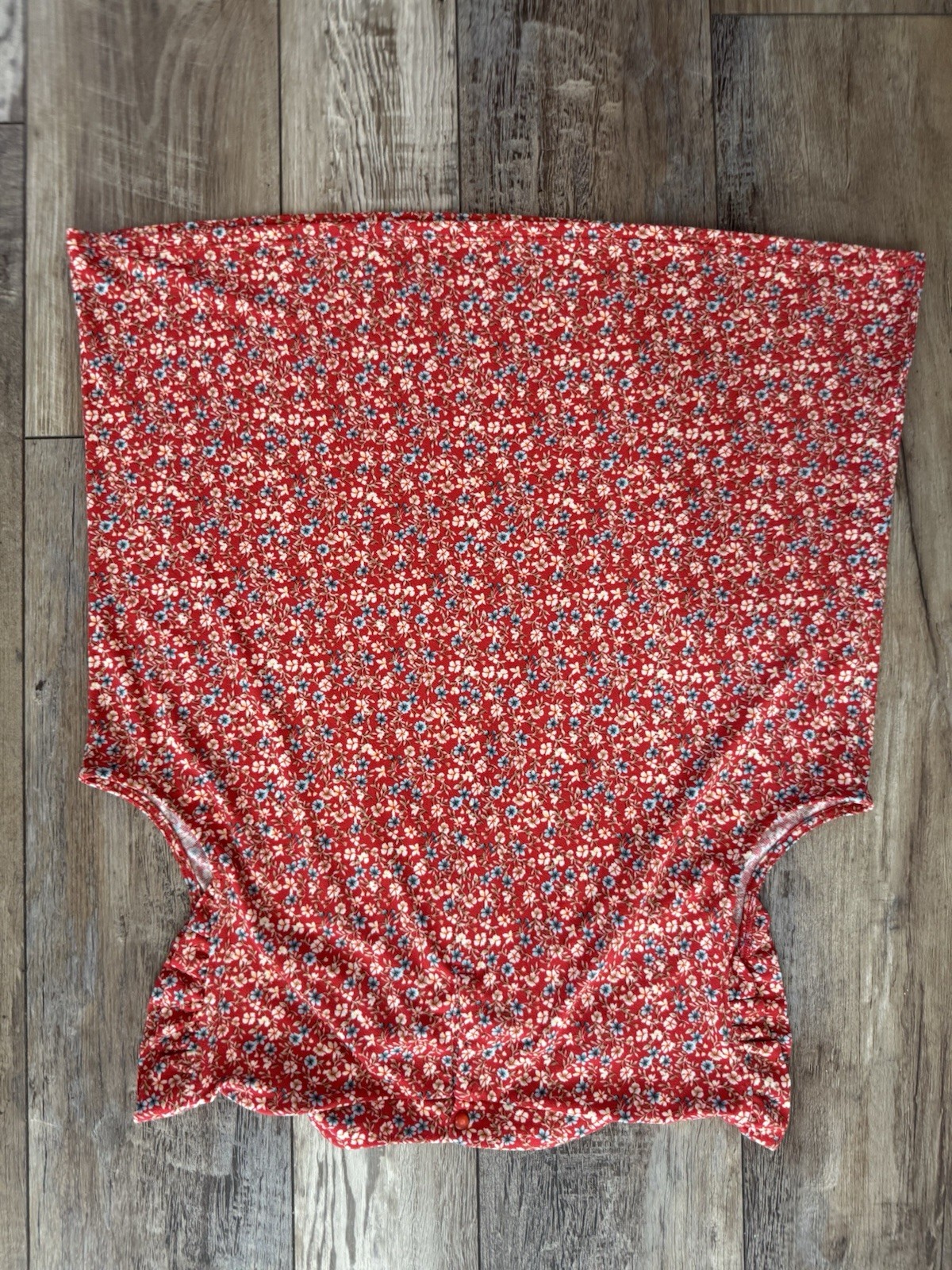 Adrianna Papell Women’s Red Floral Ruffle Round Neck Sleeveless Blouse Size L