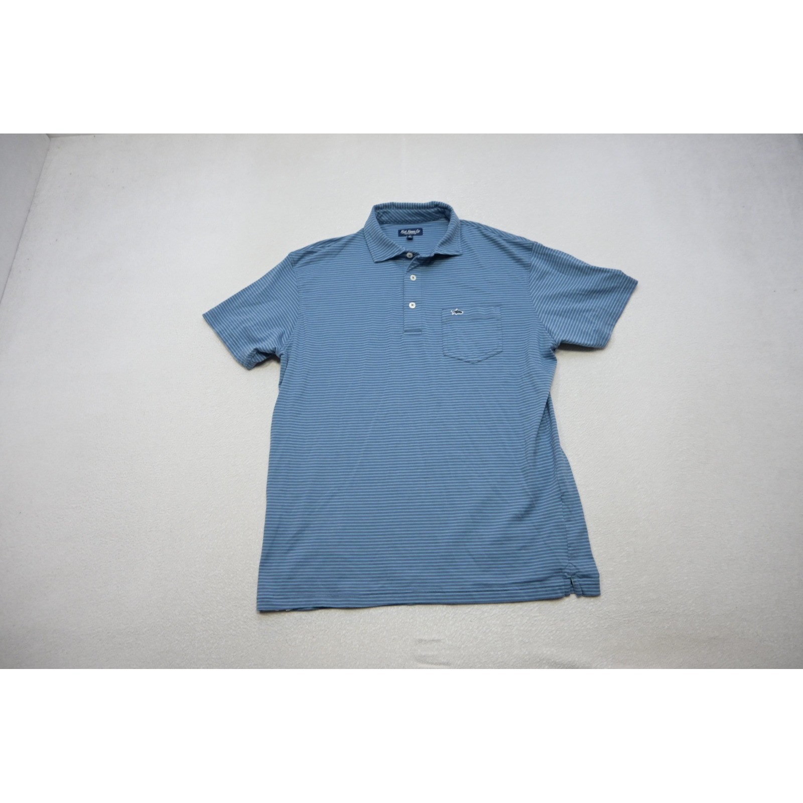 Fish Hippie Co Polo Shirt Mens Medium Blue Striped Pima Cotton Stretch Excellent