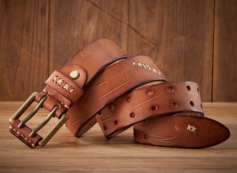 3.8CM Original Genuine Leather Army Tactical Belt Double-needle Buckle Men’s