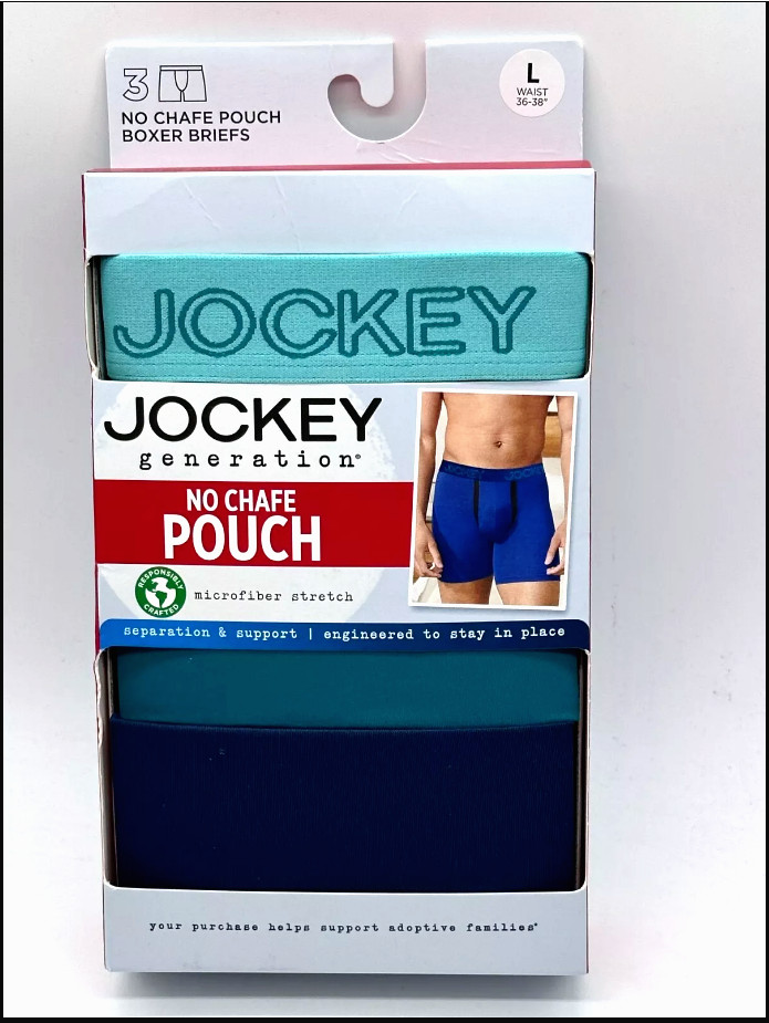 Jockey Men’s Boxer Briefs 3 Pack Large 36-38 Blue Teal Chafe Proof Pouch Stretch