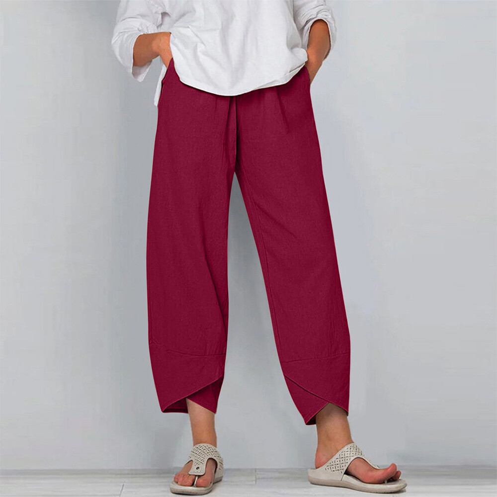 Summer Womens Summer Cotton Linen Baggy Casual Harem Pants Trousers Plus Size US