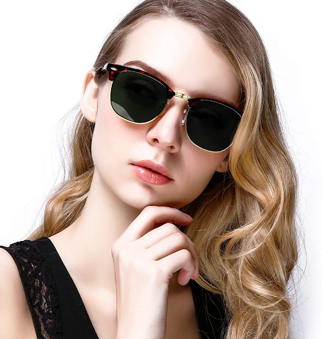 Retro Vintage Polarized Sunglasses Mens UV400 Half Metal Frame Club Sunglasses