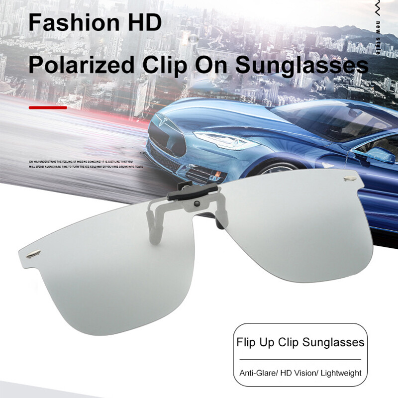 Polarized Clip-on Sunglasses Metal Clip Rimless Lens Over Prescription Glasses