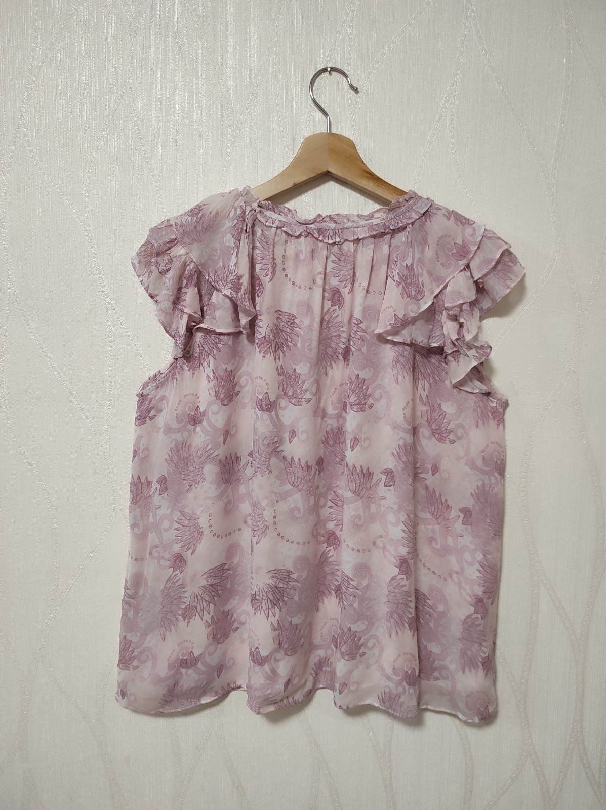 HEMISPHERE Viscose Blouse Purple Pink Floral Ruffle Boho Top Size M