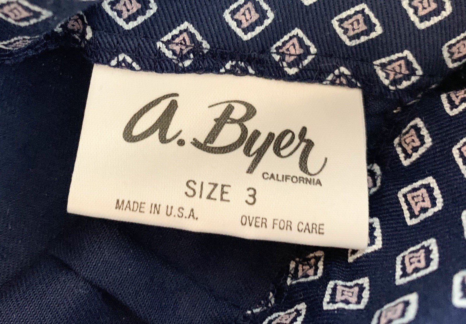 Vintage A Buyer California Sz 3 Geometric Belted A-line Navy Blue Skirt Made USA